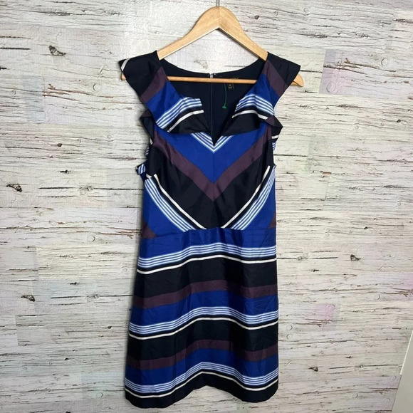 Banana republic size 12 purple blue dress midi striped - Picture 1 of 8